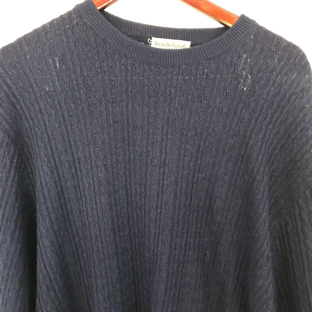Tricots St Raphael Sweater Mens XL Cable Knit Blue Vintage Union Made Preppy